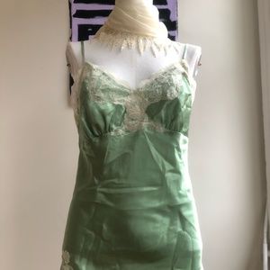 Vintage satin babydoll slip dress with lace trim